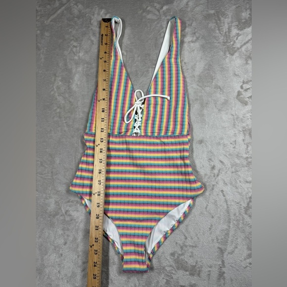 NWOT Onia Rainbow Pinstripe Lace Up One Piece Bikini Swimsuit Size XS - Picture 7 of 15